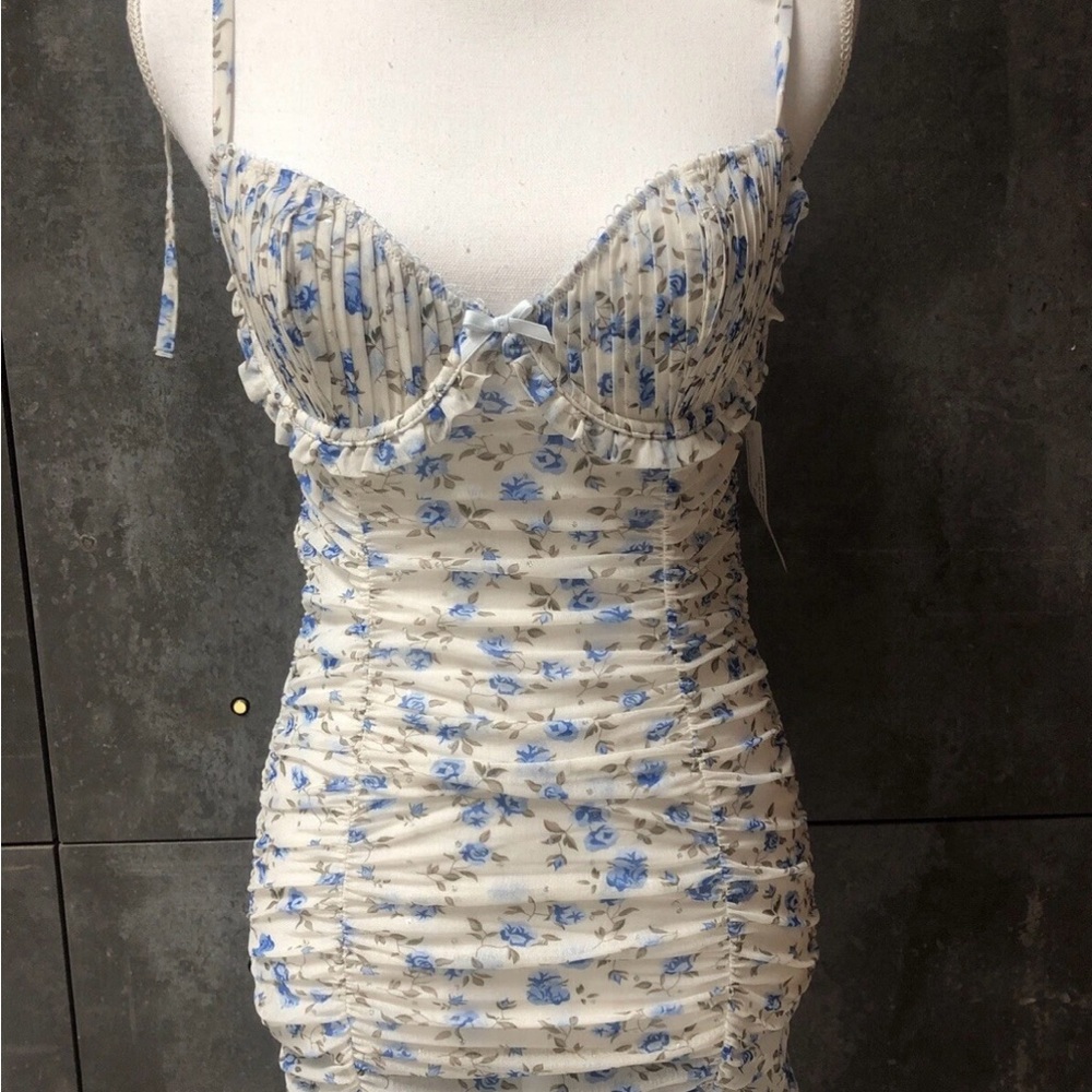 For Love And Lemons White and Blue Floral Lottie slip dress size S NWT